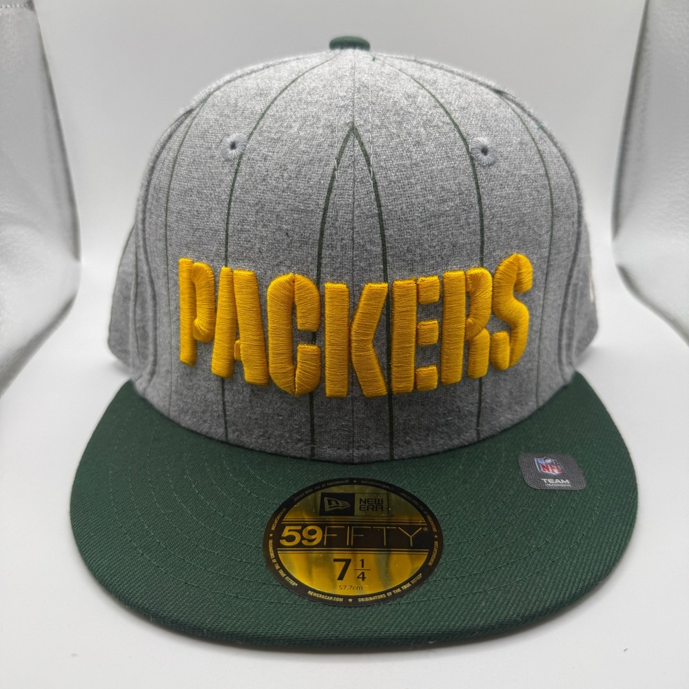 New Era 59FIFTY Green Bay Packers Heather Pinstripe Fitted Hat 7 1/4 Grey Green